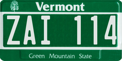 VT license plate ZAI114