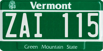 VT license plate ZAI115