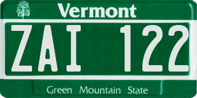 VT license plate ZAI122