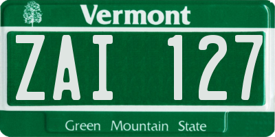 VT license plate ZAI127