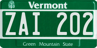VT license plate ZAI202