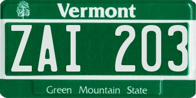 VT license plate ZAI203