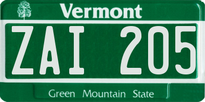 VT license plate ZAI205