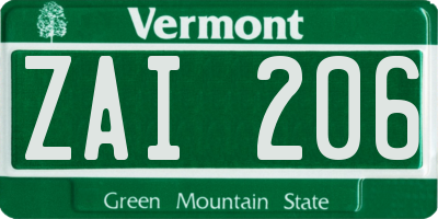 VT license plate ZAI206