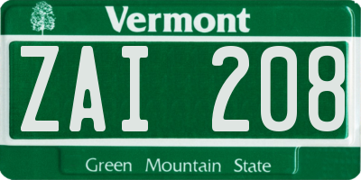 VT license plate ZAI208