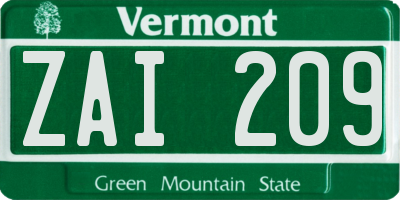 VT license plate ZAI209