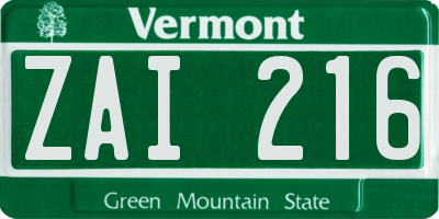 VT license plate ZAI216