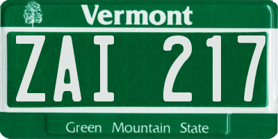 VT license plate ZAI217