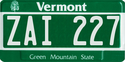VT license plate ZAI227