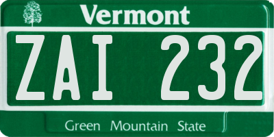 VT license plate ZAI232