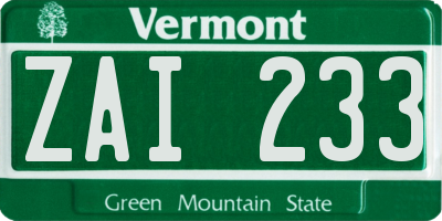 VT license plate ZAI233