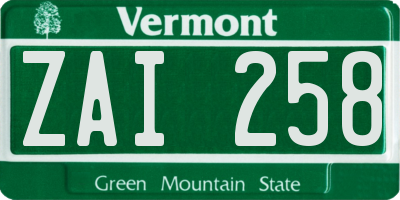 VT license plate ZAI258