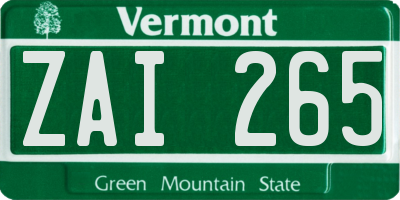VT license plate ZAI265