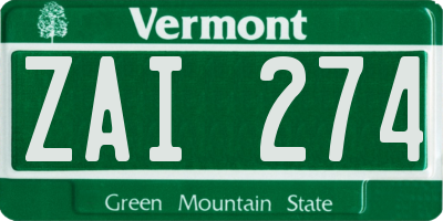 VT license plate ZAI274
