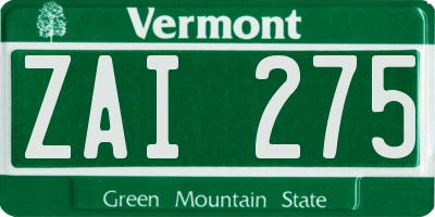 VT license plate ZAI275