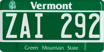 VT license plate ZAI292