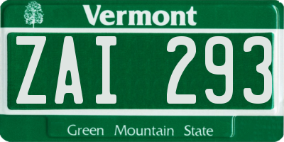VT license plate ZAI293