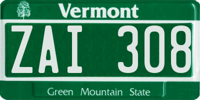 VT license plate ZAI308