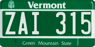 VT license plate ZAI315
