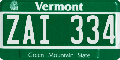 VT license plate ZAI334