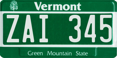 VT license plate ZAI345