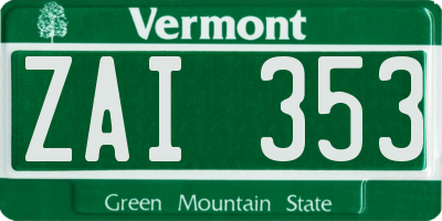 VT license plate ZAI353