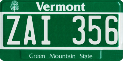 VT license plate ZAI356
