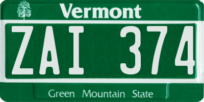 VT license plate ZAI374
