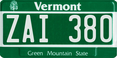VT license plate ZAI380