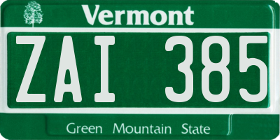VT license plate ZAI385
