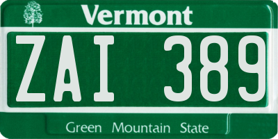 VT license plate ZAI389