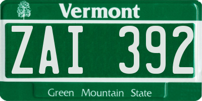 VT license plate ZAI392