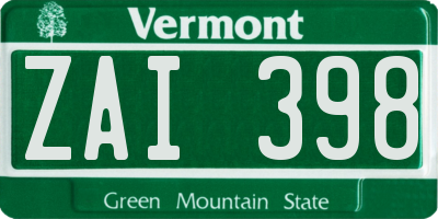 VT license plate ZAI398