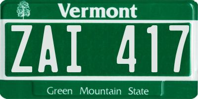 VT license plate ZAI417
