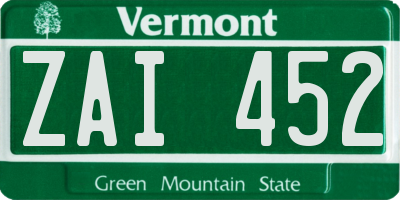 VT license plate ZAI452