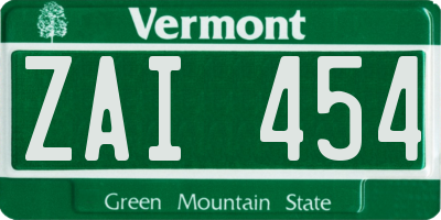 VT license plate ZAI454