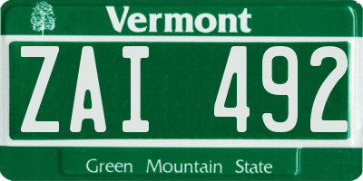 VT license plate ZAI492