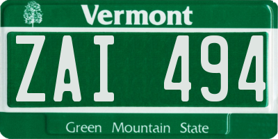 VT license plate ZAI494