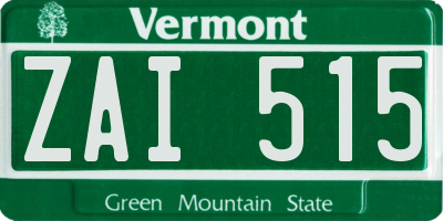 VT license plate ZAI515