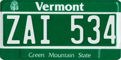 VT license plate ZAI534