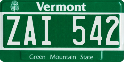 VT license plate ZAI542