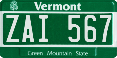 VT license plate ZAI567