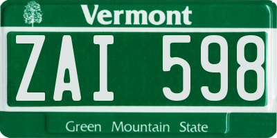 VT license plate ZAI598
