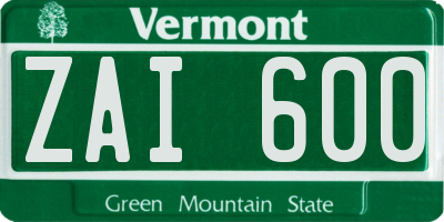 VT license plate ZAI600