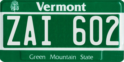VT license plate ZAI602