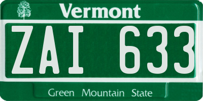 VT license plate ZAI633