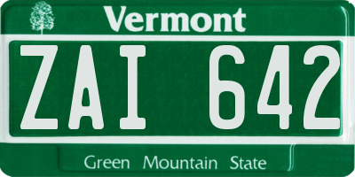 VT license plate ZAI642