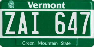 VT license plate ZAI647
