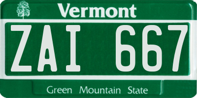 VT license plate ZAI667