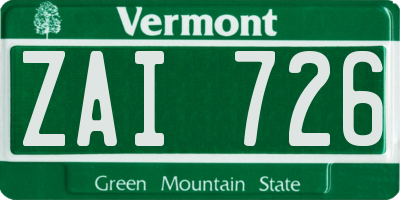 VT license plate ZAI726